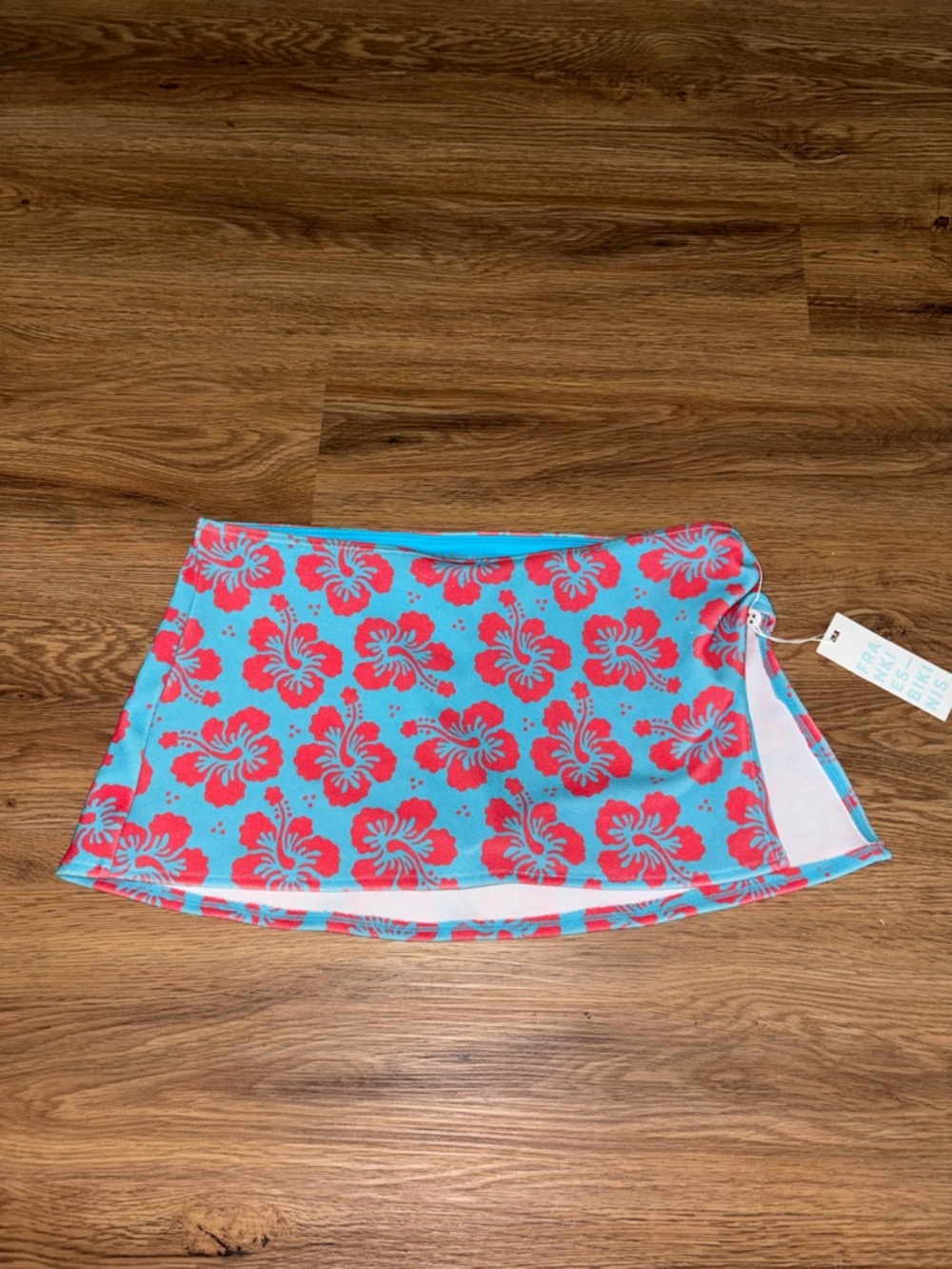 Frankie's Bikinis Blue and Red Floral Swim Skirt